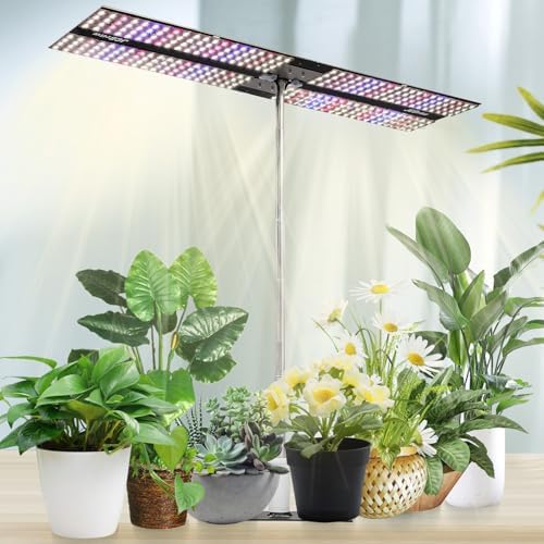 JCBritw 200W LED Grow Light on Stand for Indoor Plants, Desktop Plant Growing Lamp Full Spectrum with UV IR, 90 Degree Lens Tabletop Plant Light for Seed Starting, Seedlings, Veg, Fruits and Flower by JCBritw