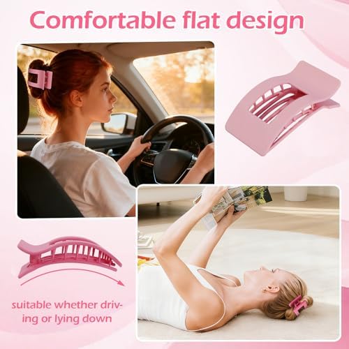 French Flat Hair Clips for Women 6pcs Hair Claw Clips for Thick or Thin Hair Matte Claw Clips for Girls Barrettes Non-Slip Strong Hold Hair Accessories for Women (Pink) - Image 4
