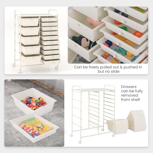Giantex 15 Drawers Rolling Cart, Classroom Organizers, Storage Cart with Wheels, for Teacher Office Home School Supplies Tool Craft Art Paper - Image 5