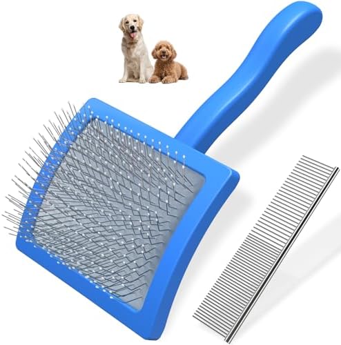 2PCS Slicker Brush for Dogs & Pet Comb,Professional Dog Grooming Brush (Goldendoodles,Poodles,Labradoodles) with Extra Long Pins to Effectively Remove Tangles, Knots and Mats (Blue, Gentle Large) - Image 7