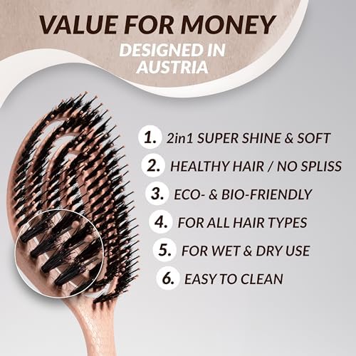 marQus Detangle Boar Brush Women and Men, Exclusive Ultra-soft bending Bristles and Body - Glide Through Tangles With Ease For All Hair Types - Women, Men, Wet And Dry Hair, 1pcs Brown Brush - Image 2