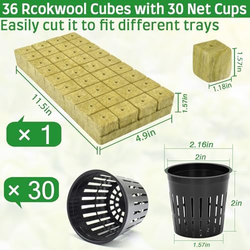 Halatool 36PCS 1.2" Rockwool Cubes & 30PCS 2" Net Cups for Hydroponics - Image 2