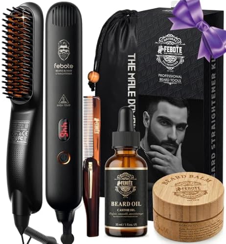 Heated Ionic Hair Straightening Brush for Men - 5 Temperature Settings, Anti-Scald, Beard Shaper & Travel Bag Orange by BuiltforBetterBeards