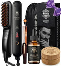 Heated Ionic Hair Straightening Brush for Men - 5 Temperature Settings, Anti-Scald, Beard Shaper & Travel Bag Orange by BuiltforBetterBeards