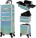 Stagiant Rolling Makeup Case Cosmetology Case on Wheels 4 in 1 Makeup Travel Case Large Cosmetic Organizer Storage with Key Swivel Wheels Nail Artist Salon Traveling Cart Trunk Watery Blue by Stagiant