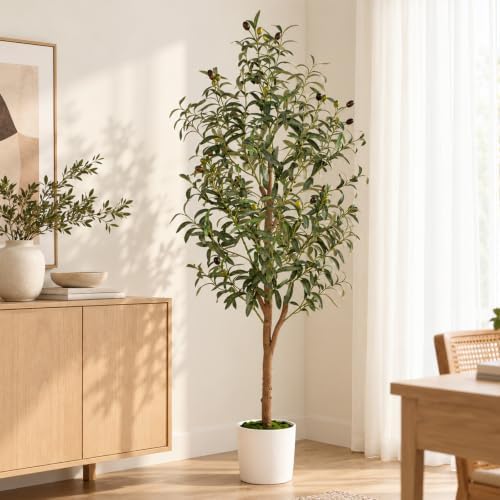 5FT Artificial Olive Tree Indoor Tall Faux with Planter & Basket Large Fake Olive Silk Trees Realistic Olive Plants with Branches and Fruits for Office Decor Home Living Room - Image 2