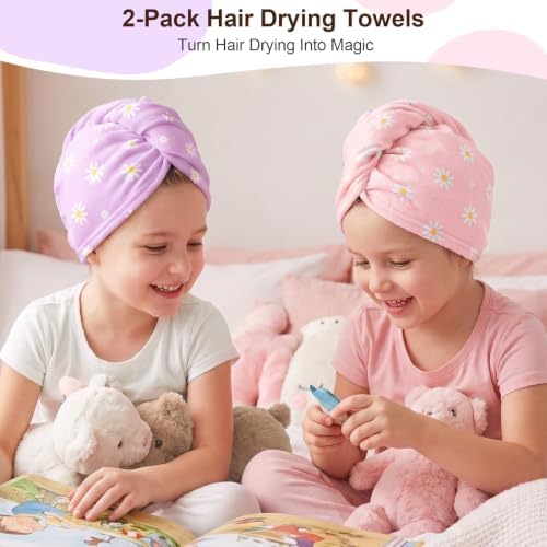 Kids Microfiber Hair Towel Wrap 2Pack Absorbent Hair Drying Turban for Girl - Image 2