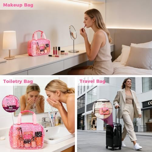 2PCS Clear Star Print Waterproof Makeup Bag, Lagre PVC Cosmetic Pouch with Zipper, Travel Toiletry Organizer for Women, Small Personal Item for Travel, Business Trip, Gym & Daily Use (Red) - Image 5