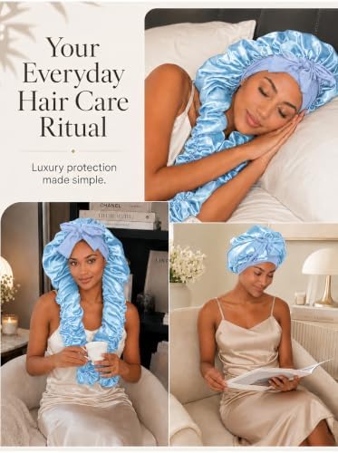 Double Layer Slik Like Satin Bonnet, 33-43" XXL Bonnet for Braids Long Hair - Image 5