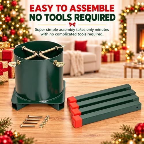 Christmas Tree Stand for Live Trees, 6 to 12 ft, Sturdy Green Christmas Tree Holder, Adiustable Design, Easy to Assemble, No Tools Required (Green2026) - Image 5