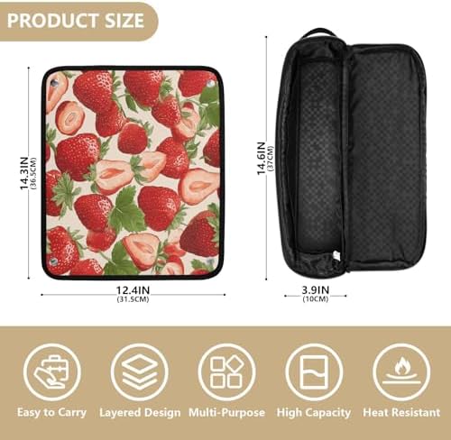 Hair Tools Travel Bag with Heat Resistant Mat 2-in-1 Hot Tools Travel Bag Organizer Flat Curling Iron Travel Case for Straightener Red Strawberries Leaves - Image 4