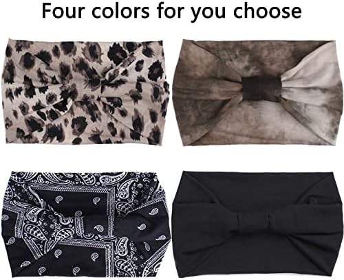 XTREND 4 Packs Wide Headbands Fashion Headscarf Bohemian Style Elastic Knotted Non-slip Headband Suitable For Black Women Outdoor Yoga Sports Printed Hair Accessories - Image 3
