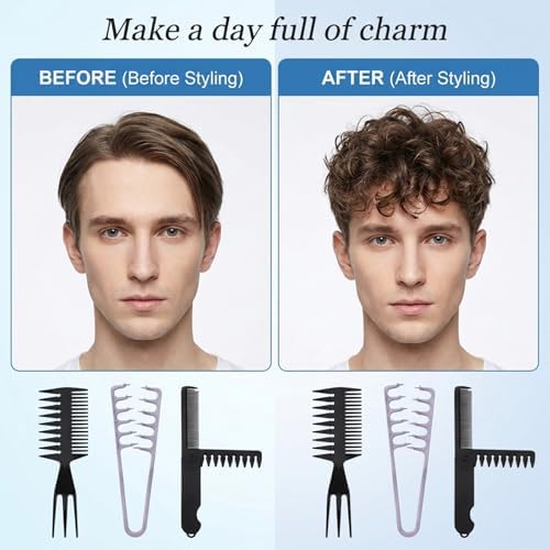 3pcs Texture Comb Voluminous Fluffy Texture Styling Hair Comb Plastic Wide Fine-Toothed Dual-Purpose Barber Anti-Frizz Hairbrush Apparatus Tool with Grip for Men Lift Roots Fringe Parting - Image 3