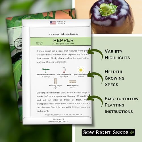 Sow Right Seeds - Midnight Dream Pepper Seed for Planting Bell Peppers 2pk - Image 2