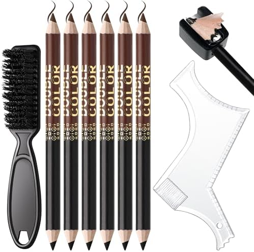 Noerrors Barber Pencil for Lineup Magic Hairline Enhancement Beard Guide Shaping Pencils for Design Razor Trace Black Brown Barber Chalk Pencils Set with Sharpener Ruler Brush for Men by Noerrors