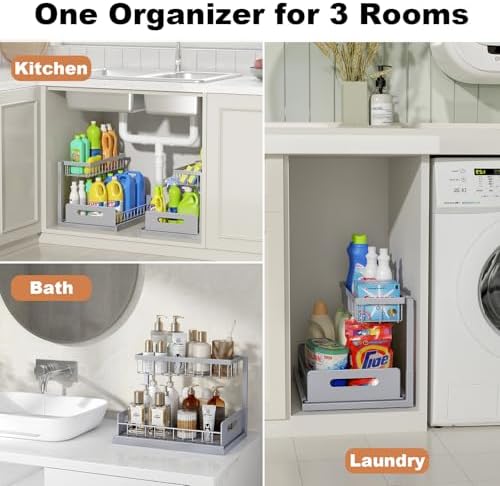 REALINN Under Sink Organizer, L-Shaped 2 Tier Pull Out Cabinet Organizer - Image 5