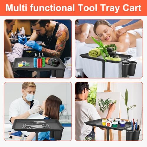 Salon Tray Cart, Metal Tattoo Tray with Tool Holder, Service Rolling Tray Adjustable Height, Storage Tray Trolley for Salon Spa Dental Use, Rolling Tray Cart - Image 7