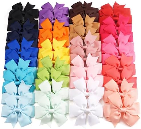 CÉLLOT 40Pcs 3 Inch Boutique Grosgrain Ribbon Pinwheel Hair Bows Alligator Clips For Girls Toddlers Accessories Teens Gifts In Pairs by C%C3%89LLOT