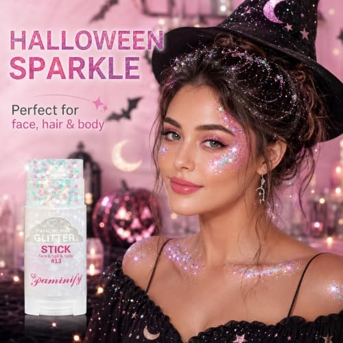 Sparkling Pink Hair Face Glitter Stick,Waterproof Holographic Chameleon Pink Body Glitter Stick, Halloween Mermaid Fairy Costume Spirit Day Accessories,Festival Rave Concert Carnival Makeup - Image 2