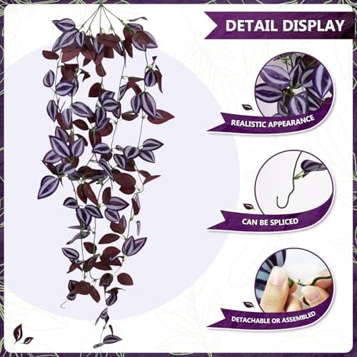 2-Pack Fake Hanging Plants, Faux Hanging Plant Artificial Greenery for Living Room Bedroom Boho Wall Shelf Indoor Outdoor Decor (Purple-Eyed Hairy Leaf) - Image 2