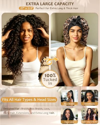 AWAYTR Long Satin Bonnet for Braids - Double Layer Hair Bonnet for Sleeping - Image 2