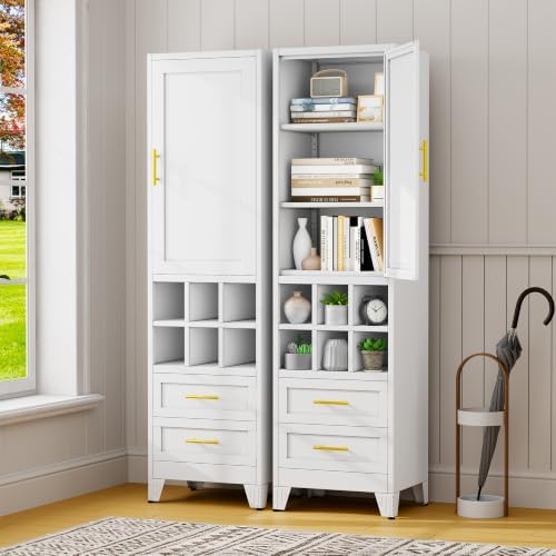 67" Tall Metal Pantry Cabinet, Narrow Freestanding Storage Cabinet, White - Image 5