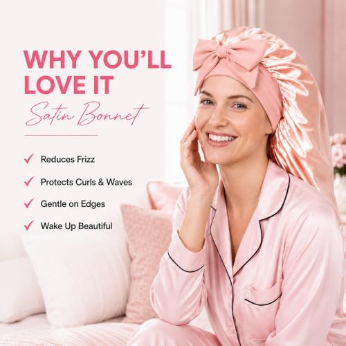2Pcs Long Hair Bonnet for Sleeping, Satin Braid Bonnet for Women - Image 3