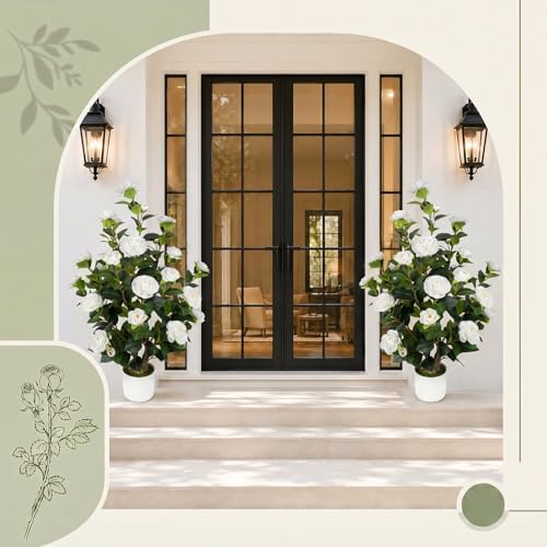 2 Pack 3FT Artificial Camellia Trees with White Flowers - Image 7