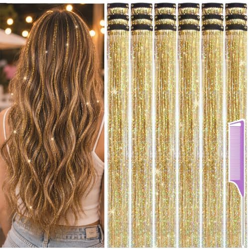 Hair Tinsel Clip in Pack of 18 Pcs Gold Hair Accessories by Uikreo-Designtoyourbeauty