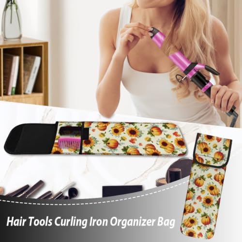 Flashideas Thanksgiving Pumpkin Curling Iron Holder Heat Resistant Neoprene Curling Iron Cover Bag with Pocket Curling Iron Organizers and Storage for Hair Straightener, Curling Iron, Flat Iron - Image 5