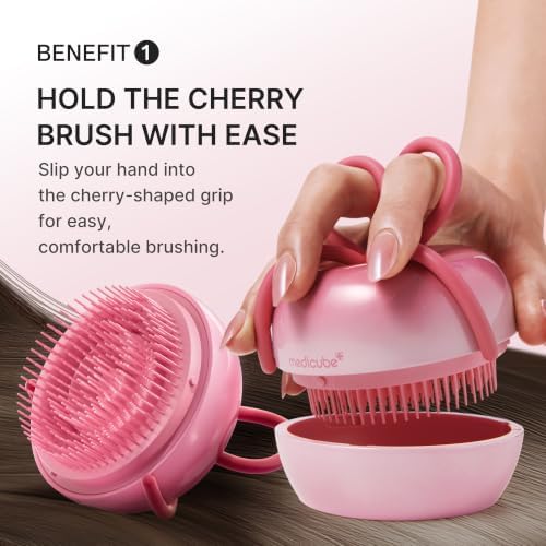 medicube Ribbon Cherry Hair Brush, Detangler for Glass Hair, Pink - Image 5