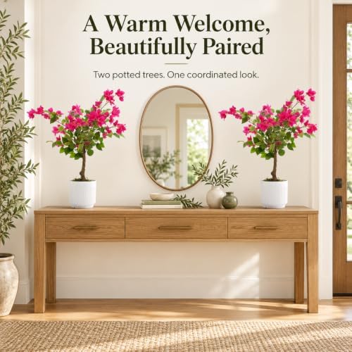 2 Pack 30" Artificial Bougainvillea Trees in Pots, Pink Flowers - Image 4