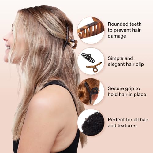 Kitsch Large Loop Hair Clips for Women - Tortoise & Black, 2 Pcs - Image 3