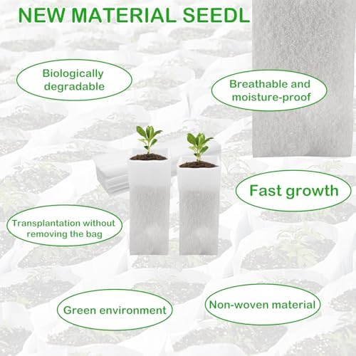 CANIPHA 60Pcs Nursery Grow Bags, Biodegradable Non-Woven Fabric Plant Bags, Seedlings Growing Pots for Vegetable Flowers Fruits Tree Planting (12.2 3.3 Inches) - Image 5