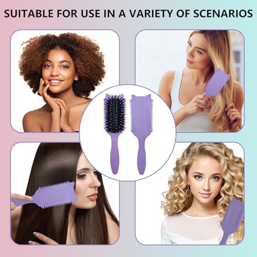 Curly hair brush : Curl Defning Brush for Curls Waves Coils Define Volumize Detangle Women Curls Reduce Hair Pulling Frizz Cat ears styling Purple - Image 5