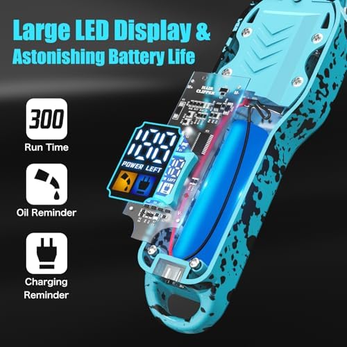 Professional Hair Clippers for Men, Cordless Barber kit for Hair Cutting & Grooming, Hair Clippers Set for Barber Haircut with LED Display 8 Fade Taper Combs(Blue) - Image 2