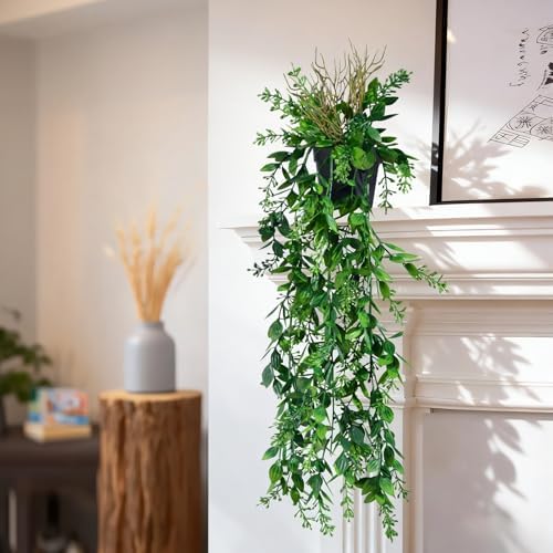 Artificial Hanging Plant 2 Pcs Faux Eucalyptus Vine Ivy Vine Faux Plant Fake Potted Greenery for Wall Living Room Home Shelf Office Bathroom Outdoor Indoor Decor (Type 5) - Image 7