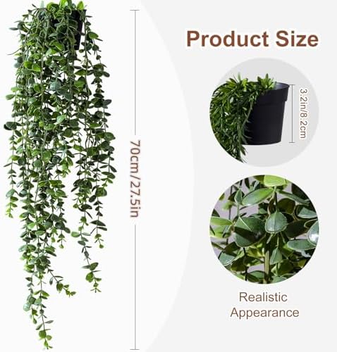 Artificial Hanging Plant 2 Pcs Faux Plant Ivy Vine Faux Eucalyptus Vines Fake Potted Greenery for Wall Living Room Home Shelf Office Bathroom Outdoor Indoor Decor (Type 7) - Image 2
