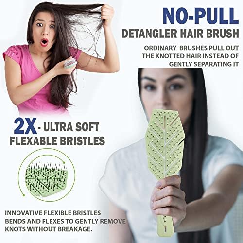 Fiora Naturals Detangling Hair Brush for Women, Detangler Hair Brush Green - Image 6