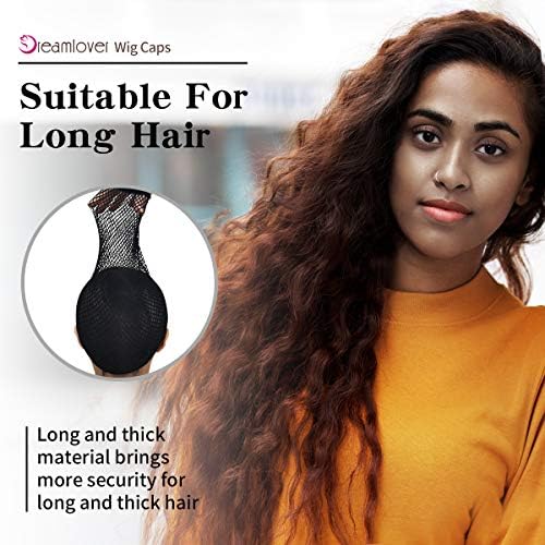 Dreamlover Black Mesh Wig Cap for Long Hair, 3 Pieces - Image 4