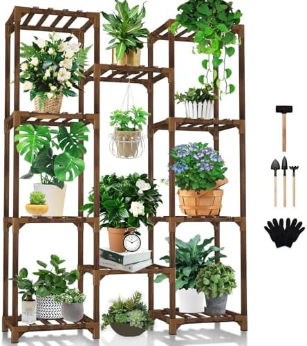 Plant Stand Indoor Outdoor, 10 Tiered Plant Shelf Wood Plant Rack by Uneedem