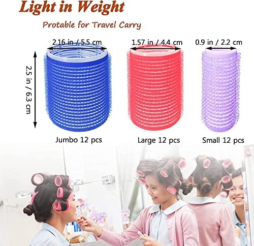 Jumbo Hair Rollers, 36 Packs Large Rollers For Hair, Self Grip Salon Hairdressing Curlers, Hair Curlers Sets, DIY Curly Hairstyle, Colors May Vary, (12xJumbo+12xLarge+12xSmall) - Image 6
