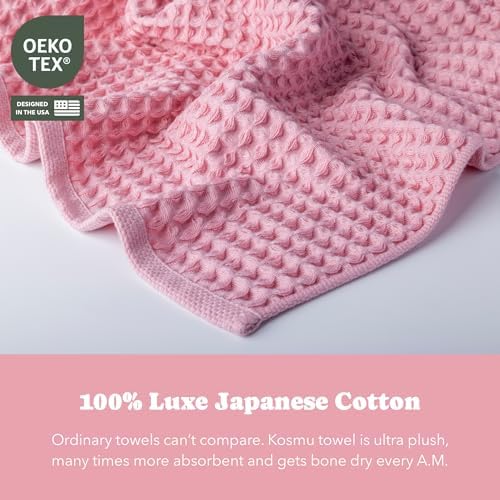 Luxury Organic Japanese Cotton Waffle Bath Towel | Thick, Absorbent, Quick Dry Bathroom Towels for Shower, Sauna, Onsen| Hotel & Spa Quality, Gift-Ready (Sakura Pink, Face Towel, 16" x 16") - Image 2