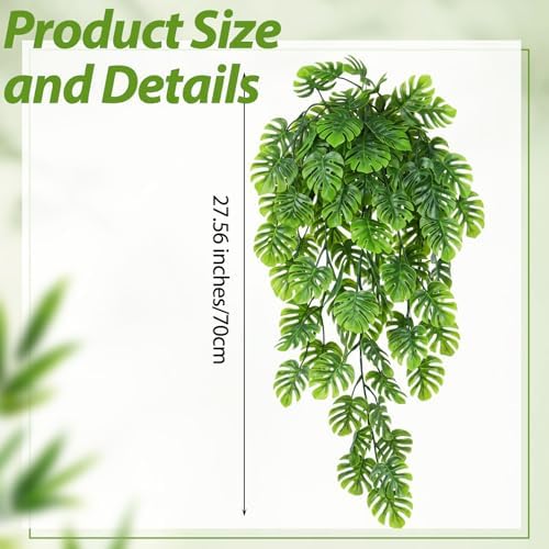 Daifunli 8 Pcs Artificial Hanging Plants Fake Hanging Ferns Plastic Fake Plant for Wall Room Garden Garland Indoor Outdoor Decor No Basket (Monstera Vines) - Image 4