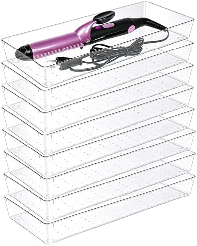 Manalete 8 Pcs Large Clear Plastic Drawer Organizer,15"x6" Vanity Organizer by Manelete