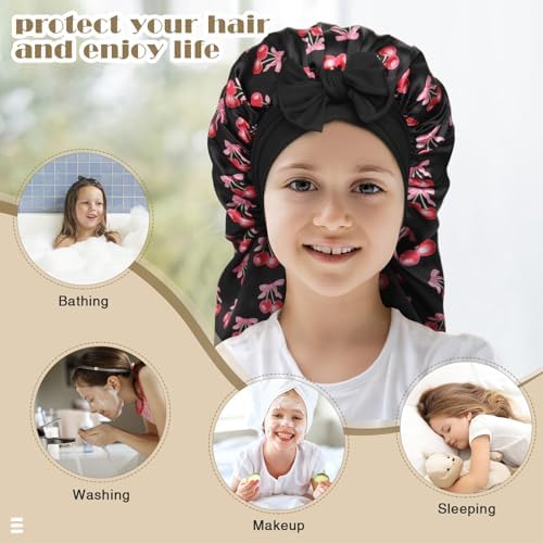 AWAYTR Kids Bonnets for Girls - Satin Long Hair Braid Bonnet for Sleeping - Image 5
