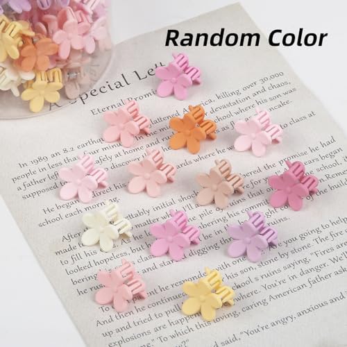 100Pcs Colorful Mini Flower Hair Clips Set, TEBIEKOY Small Hair Clips Mini Mouse Ear Hair Claw Clip Cute Jaw Clips Hair Pins Hair Barrettes Tiny Flower Hair Accessories for Women (Pink) - Image 7