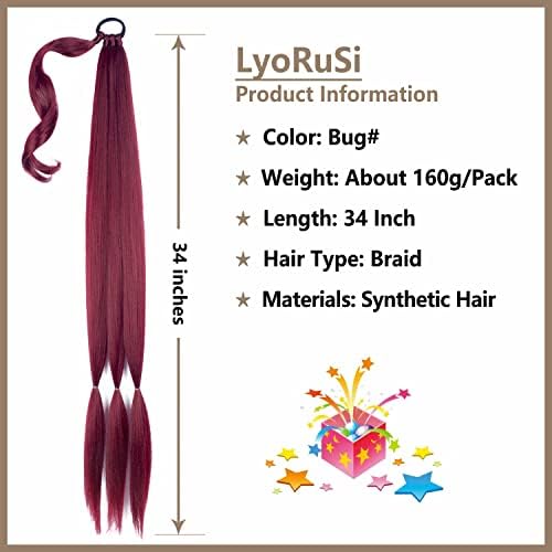 34 Inch Burgundy Long Braided Ponytail Extension with Hair Tie for Women - Image 2