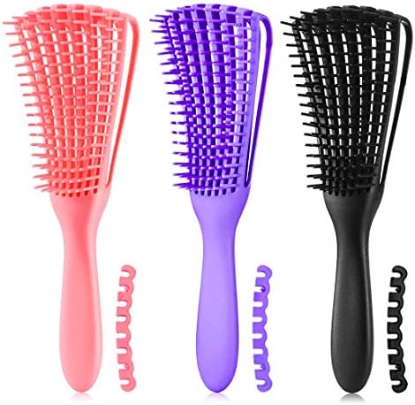 Detangling Brush for Afro American/African Textured 3a to 4c Kinky, Wavy, Curly, Coily Hair - Scalp Massaging Knot Remover Comb for Women's Wet, Dry, Oily, Thick or Long Hair (3 pcs, Purple-B-P) by Unknown