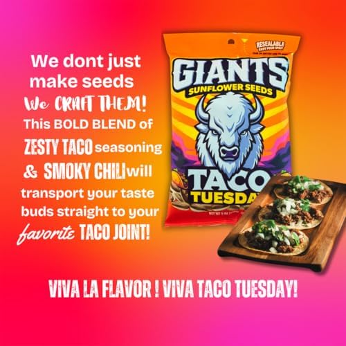 GIANTS Taco Tuesday Sunflower Seeds - Sunflower Seeds to Eat, High Protein Snack, Zesty Taco Seasoning, Source of Vitamin E & Fiber Content - 5 oz Resealable Bags (Pack of 3) - Image 4